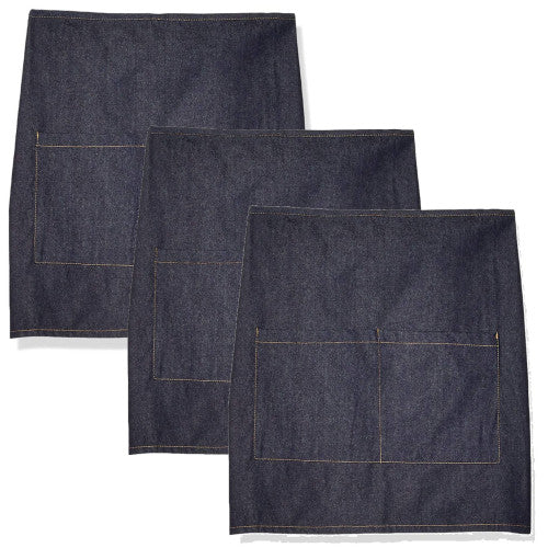 3-PACK Chef Denim Half Waist Bistro Apron 19"-DEN