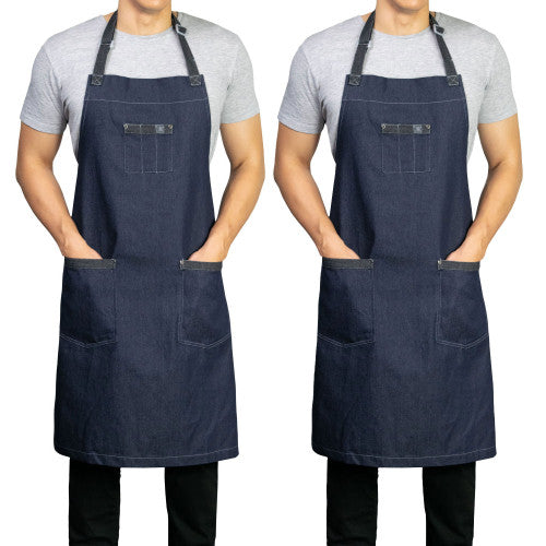 2-PACK Chef Code 34" Denim Bib Apron with 3 Pockets