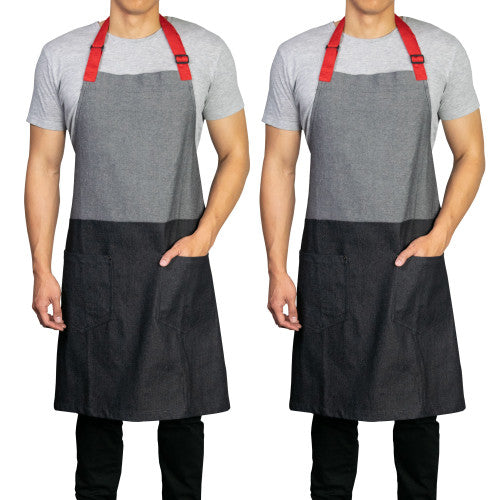 2-PACK Chef Code 34" Denim Apron with 2-Pockets and Adjustable Neck